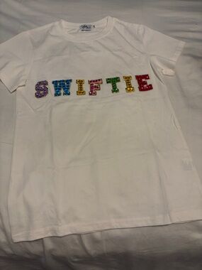 Lola + The Boys White "SWIFTIE" Sequin Letter Tee